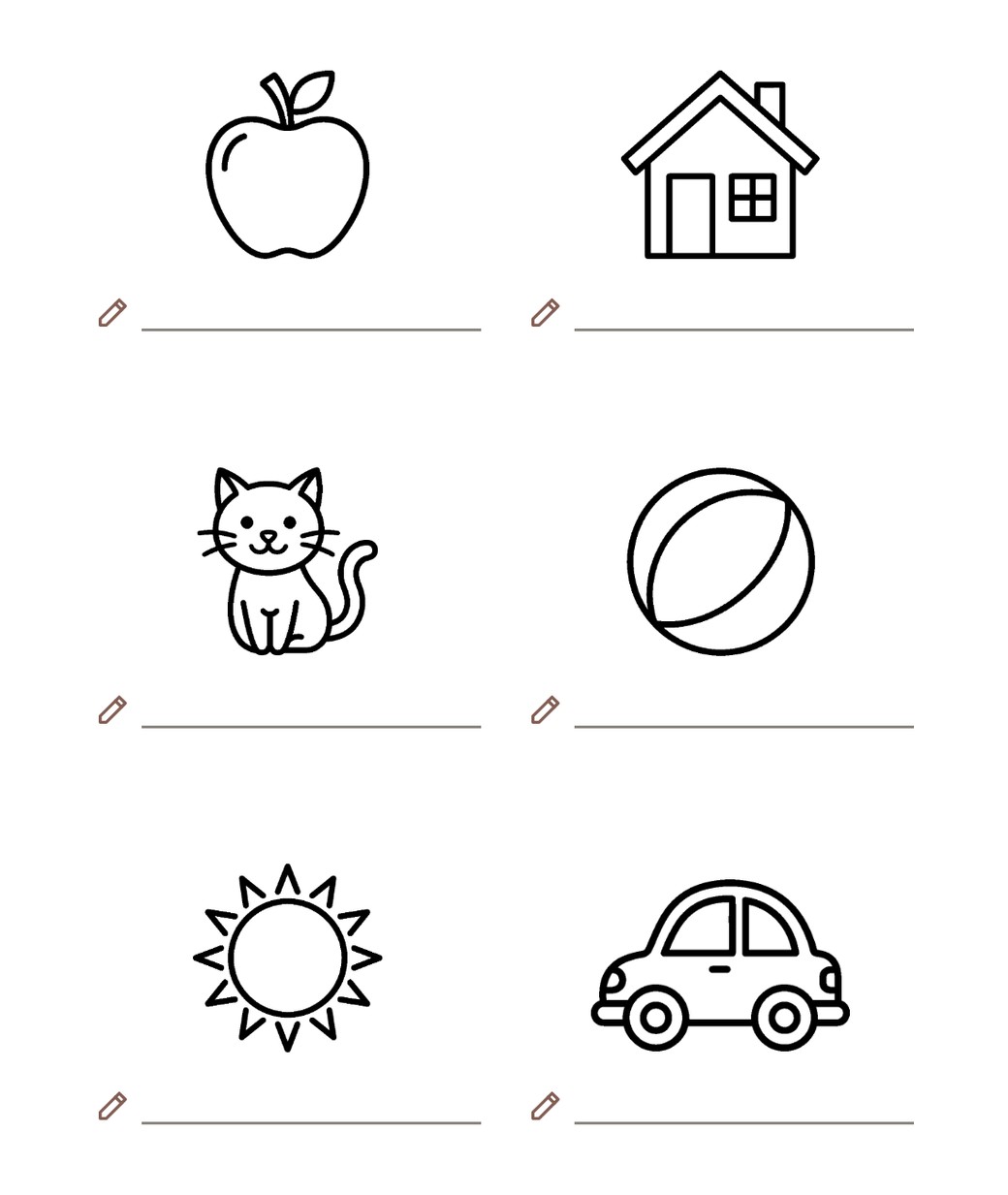Colouring page with vocabulary